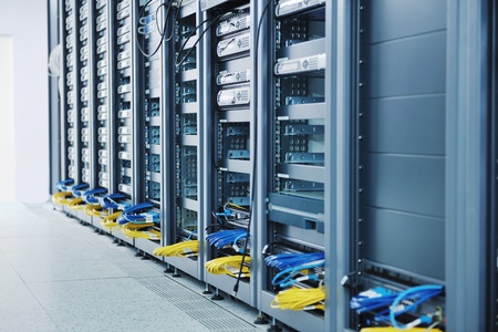network server room with computers for digital tv ip communications and internetの写真素材