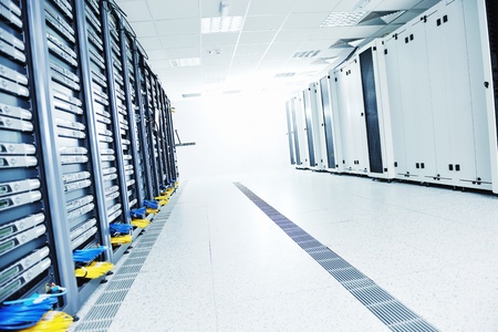 network server room with computers for digital tv ip communications and internet