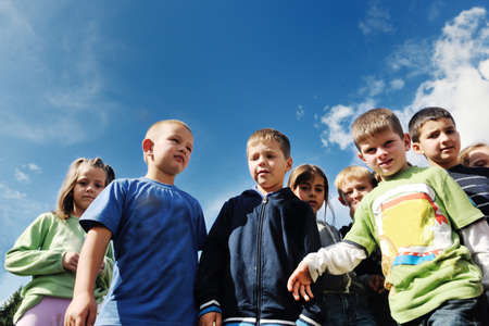 happy child kids group have fun and play at kindergarden preschool education concept with  teacher