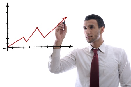 business man draw success line chart   isolated on white background  in studioの写真素材