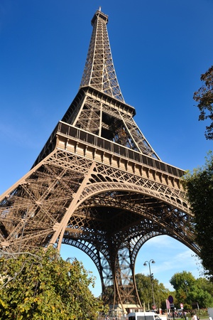Eiffel Tower in Paris against a dramatic blue sky at day tourist and travel attractionのeditorial素材