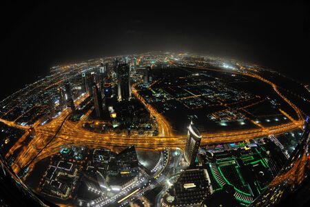 Panorama of down town Dubai modern city at night