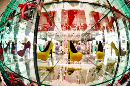 woman shoes in mall market store on saleの写真素材