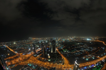 Panorama of down town Dubai modern city at night