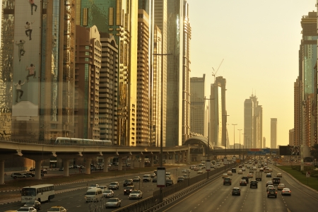 traffic jam in big city at sunsetの写真素材