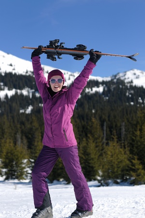 winter woman ski sport fun travel snowの写真素材