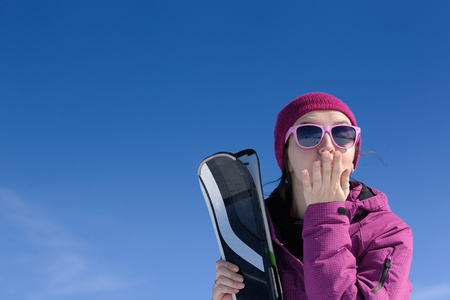 winter woman ski sport fun travel snowの写真素材