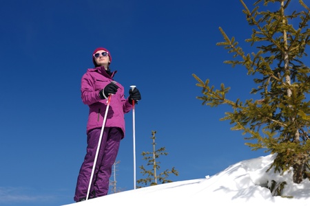 winter woman ski sport fun travel snowの写真素材
