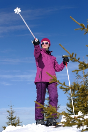 winter woman ski sport fun travel snowの写真素材