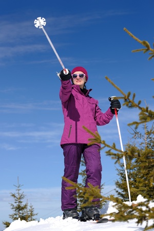 winter woman ski sport fun travel snowの写真素材