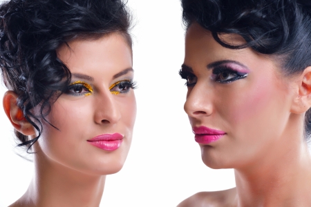 Fashion Beauty. Beautiful Woman With hairsyle  and Luxury Makeup isolated on white background in studio. Beautiful Girl Faceの写真素材