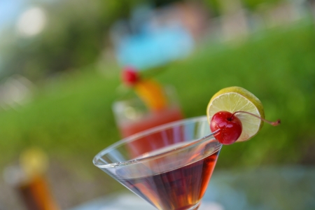 tropical fresh drink  juices on tropical beachの写真素材