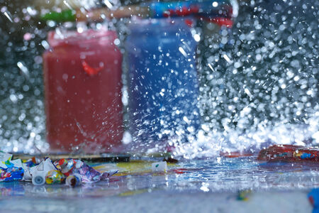 Colored splashes in abstract shape, isolated on white backgroundの写真素材