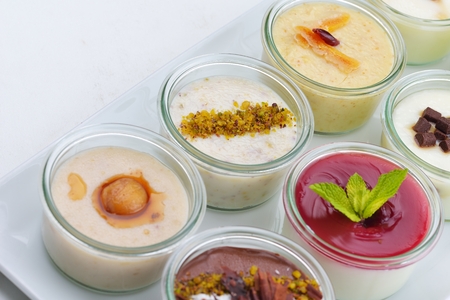 tasty dessert glass cup with fruits and chocolate