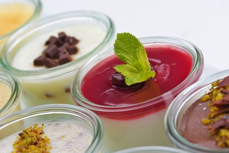 tasty dessert glass cup with fruits and chocolateの写真素材