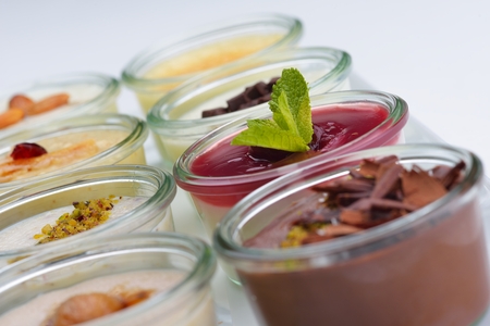 tasty dessert glass cup with fruits and chocolateの写真素材