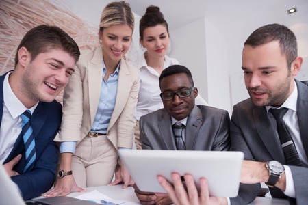 young business people group have meeting and working in modern bright office indoorの写真素材