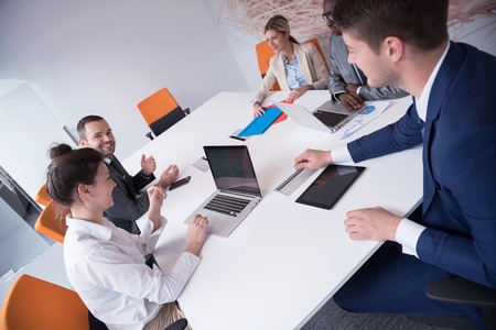 young business people group have meeting and working in modern bright office indoorの写真素材