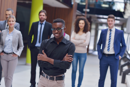 young multi ethnic business people group walking standing and top viewの写真素材