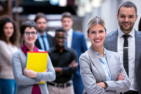 young multi ethnic business people group walking standing and top viewの写真素材