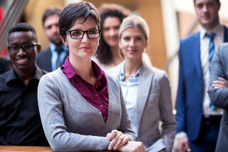 young multi ethnic business people group walking standing and top viewの写真素材