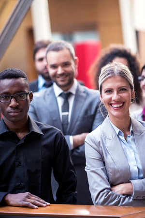 young multi ethnic business people group walking standing and top viewの写真素材