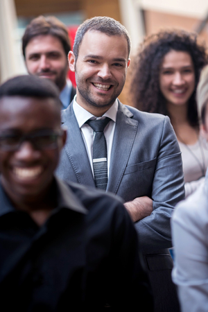 young multi ethnic business people group walking standing and top viewの写真素材