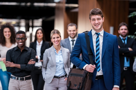 young multi ethnic business people group walking standing and top viewの写真素材