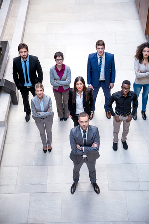 young multi ethnic business people group walking standing and top viewの写真素材