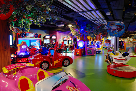 modern shopping mall playground for kids and video gamesの写真素材