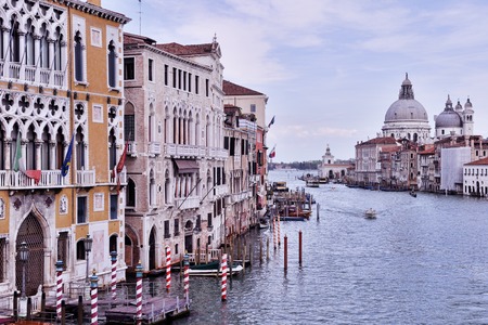 venice, beautiful romantic italian city on sea with great canal and gondolasの写真素材