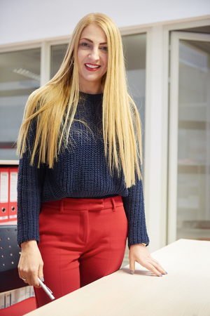 business woman working on computer at modern officeの写真素材
