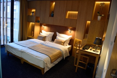 Interior of modern comfortable hotel roomの写真素材