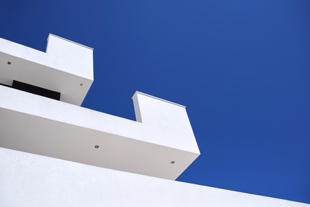 External view of a contemporary house modern villa at  sunsetの写真素材