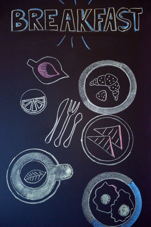 chalkboard design  with breakfast drawingsの写真素材