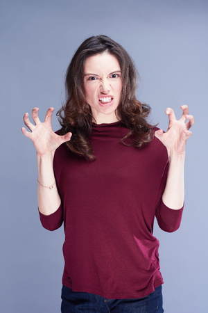 portrait of young woman isolated on white background  in studioの写真素材