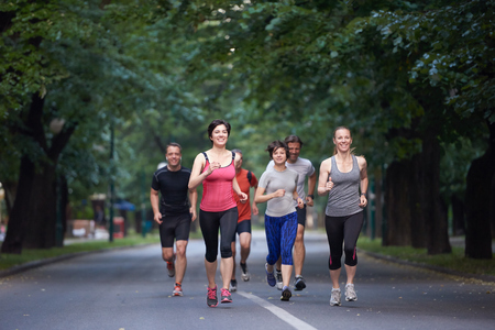 people group jogging, runners team on morning  trainingの写真素材