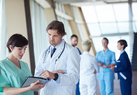 group of medical staff at hospital, doctors team standing together