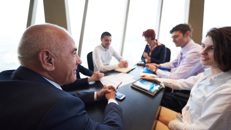 startup business people group have meeting in modern bright office interior, senoir investors  and...