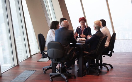 startup business people group have meeting in modern bright office interior, senoir investors  and young software  developersの写真素材