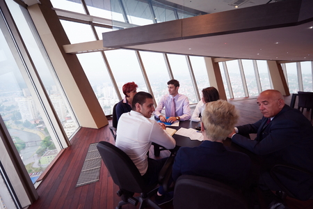 startup business people group have meeting in modern bright office interior, senoir investors  and young software  developersの写真素材