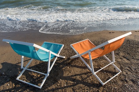 colorful beach chairs at beautiful summer dayの写真素材