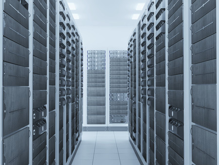 computer network server room 3d render representing internet and  hosting company  and data center...