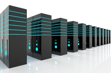 computer network server room 3d render representing internet and  hosting company  and data center...