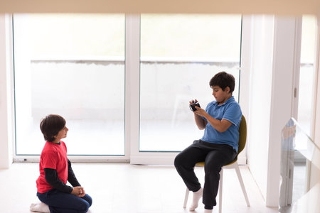 Photoshooting with kids models at studio as new modern home