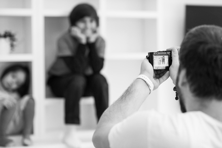 Photoshooting with kids models at studio as new modern homeの写真素材