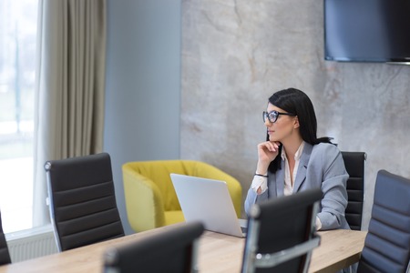 Young female Entrepreneur Freelancer Working Using A Laptop In Coworking spaceの写真素材