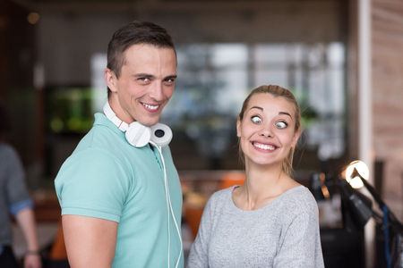 Portrait of young business people discussing business plan  in the startup officeの写真素材