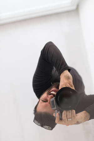 top view of Photographer taking picture in luxury villaの写真素材