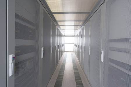 modern server room with white servers and hardwares in a internet data center